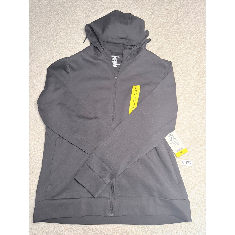 Members Mark Mens Active Full Zip Hoodie Dark Gray Double Knit Stretch Size M